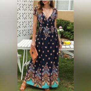 Blu Heaven boho vneck flowy maxi dress size large